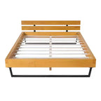 Queen/King Size Platform Bed Frame with Headboard, Sturdy Pinewood & Iron Frame, Modern Industrial Minimilist Design, Natural+Black - ModernLuxe