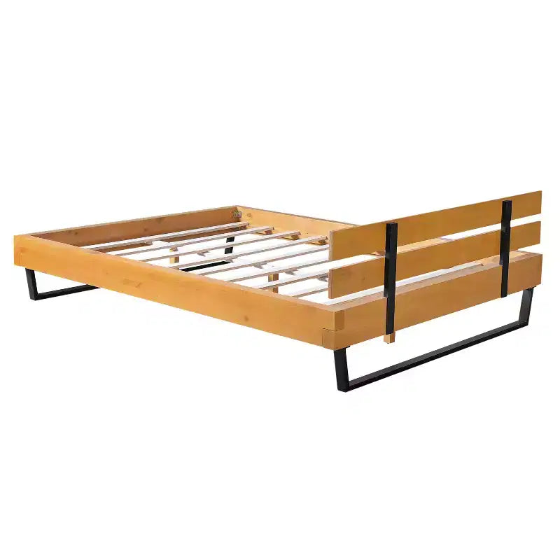 Queen/King Size Platform Bed Frame with Headboard, Sturdy Pinewood & Iron Frame, Modern Industrial Minimilist Design, Natural+Black - ModernLuxe