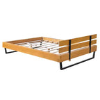 Queen/King Size Platform Bed Frame with Headboard, Sturdy Pinewood & Iron Frame, Modern Industrial Minimilist Design, Natural+Black - ModernLuxe