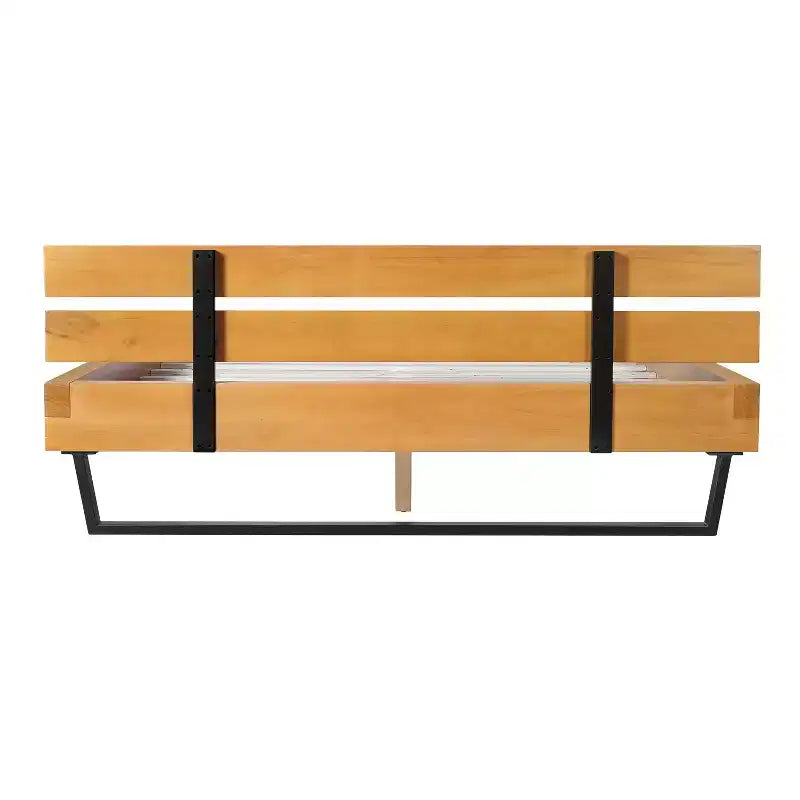 Queen/King Size Platform Bed Frame with Headboard, Sturdy Pinewood & Iron Frame, Modern Industrial Minimilist Design, Natural+Black - ModernLuxe