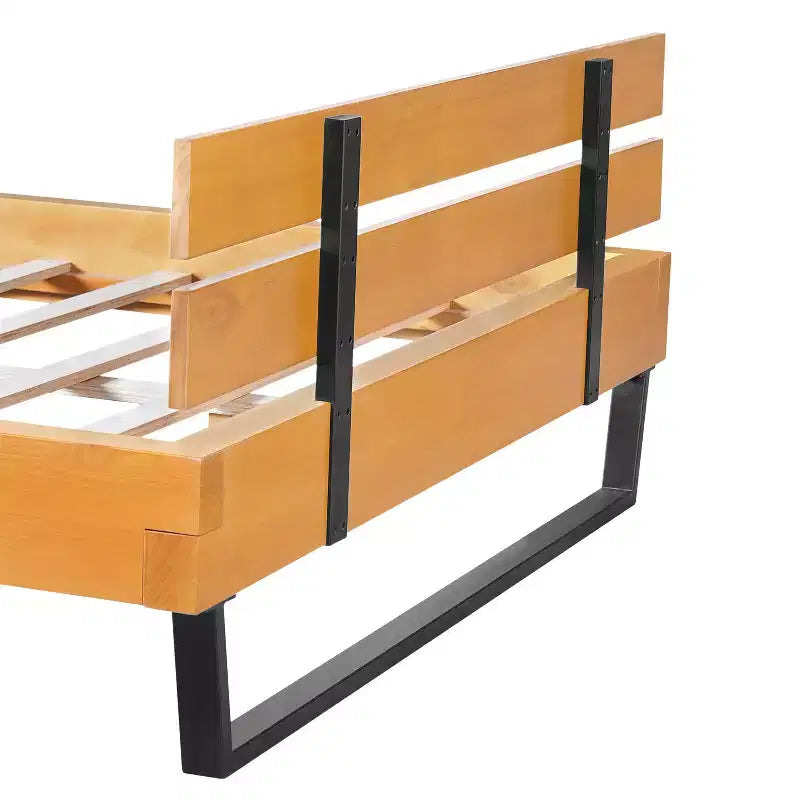 Queen/King Size Platform Bed Frame with Headboard, Sturdy Pinewood & Iron Frame, Modern Industrial Minimilist Design, Natural+Black - ModernLuxe
