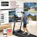 Tapis de course pliable 3,5 CV pour la maison/le bureau, inclinaison sur 3 niveaux, 12 km/h, 64 programmes, cours GRATUITS et contrôle par application, moniteur de fréquence cardiaque, tapis de course pour la course et la marche