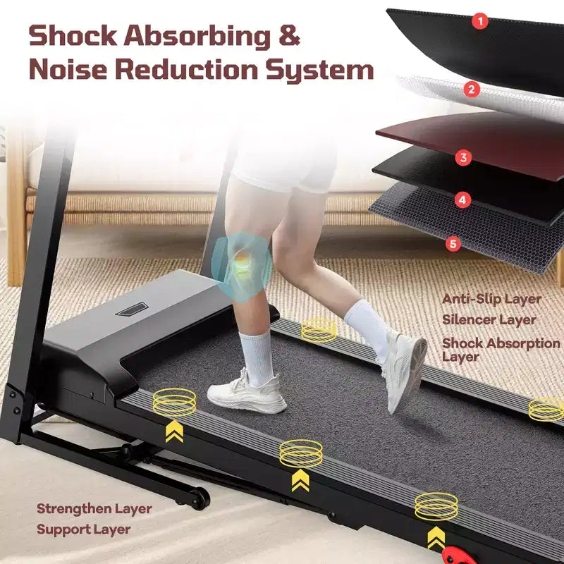 Tapis de course pliable 3,5 CV pour la maison/le bureau, inclinaison sur 3 niveaux, 12 km/h, 64 programmes, cours GRATUITS et contrôle par application, moniteur de fréquence cardiaque, tapis de course pour la course et la marche