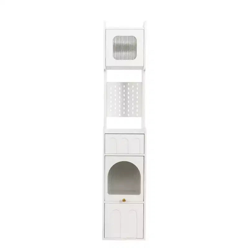VIYET 71 Tall Narrow Storage Cabinet - White Particle Board+MDF, 1 Door & 2 Drawers, Kitchen Use
