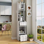 VIYET 71 Meuble de Rangement Haut et Étroit - Panneau de Particules Blanc+MDF, 1 Porte et 2 Tiroirs, Utilisation Cuisine