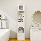 VIYET 71 Meuble de Rangement Haut et Étroit - Panneau de Particules Blanc+MDF, 1 Porte et 2 Tiroirs, Utilisation Cuisine