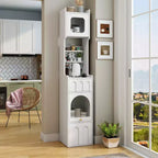 VIYET 71 Meuble de Rangement Haut et Étroit - Panneau de Particules Blanc+MDF, 1 Porte et 2 Tiroirs, Utilisation Cuisine