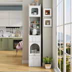VIYET 71 Meuble de Rangement Haut et Étroit - Panneau de Particules Blanc+MDF, 1 Porte et 2 Tiroirs, Utilisation Cuisine