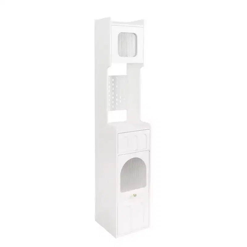 VIYET 71 Meuble de Rangement Haut et Étroit - Panneau de Particules Blanc+MDF, 1 Porte et 2 Tiroirs, Utilisation Cuisine