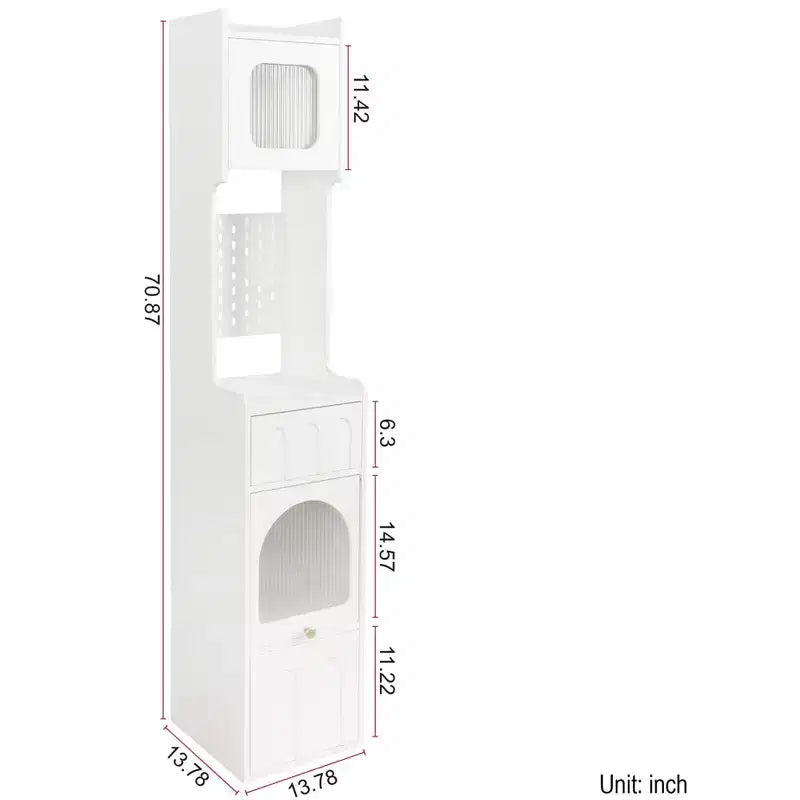 VIYET 71 Meuble de Rangement Haut et Étroit - Panneau de Particules Blanc+MDF, 1 Porte et 2 Tiroirs, Utilisation Cuisine