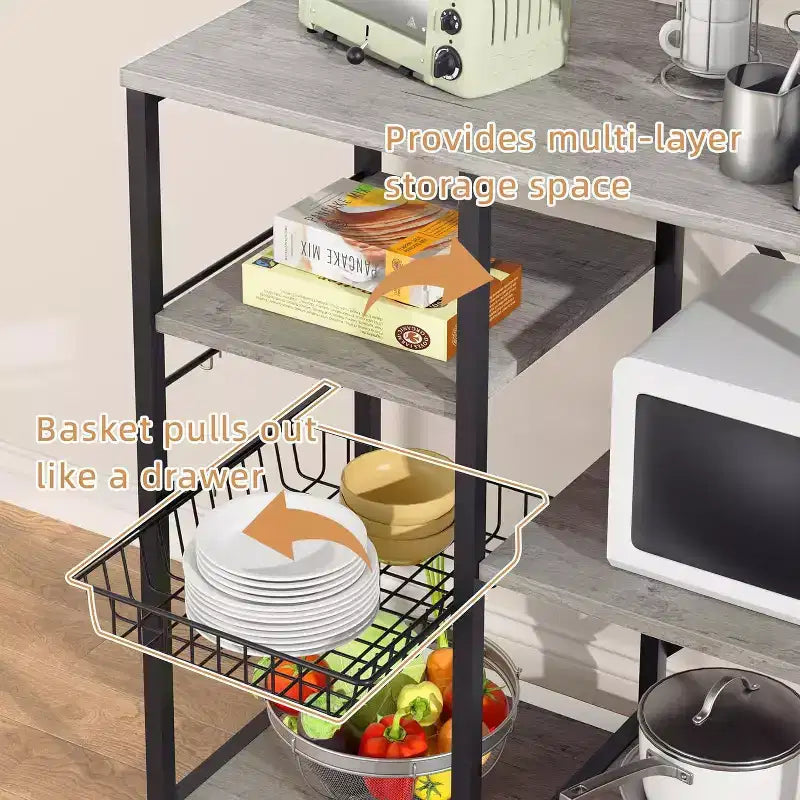 Étagère de cuisine Celebalcony avec prise de courant, organiseur de rangement multifonctionnel avec 6 crochets, support pour four à micro-ondes et station à café