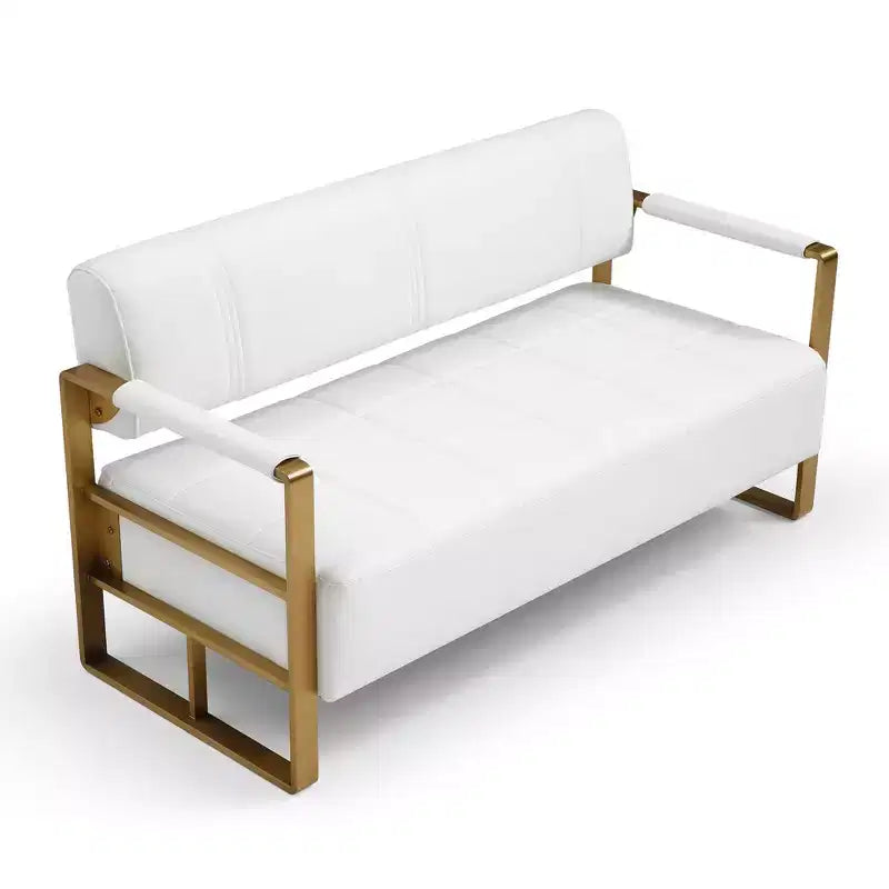 TUYOHW Canapé deux places en faux cuir collé de 57,9 pouces avec accoudoirs en métal doré pour salon, bureau, appartement