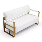 TUYOHW Canapé deux places en faux cuir collé de 57,9 pouces avec accoudoirs en métal doré pour salon, bureau, appartement