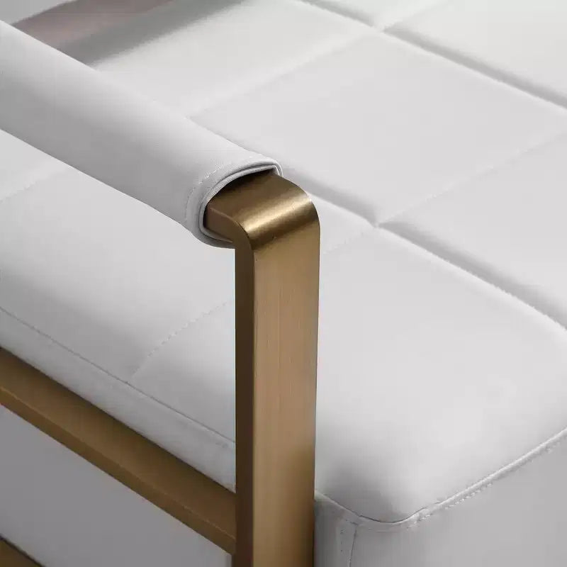 TUYOHW Canapé deux places en faux cuir collé de 57,9 pouces avec accoudoirs en métal doré pour salon, bureau, appartement