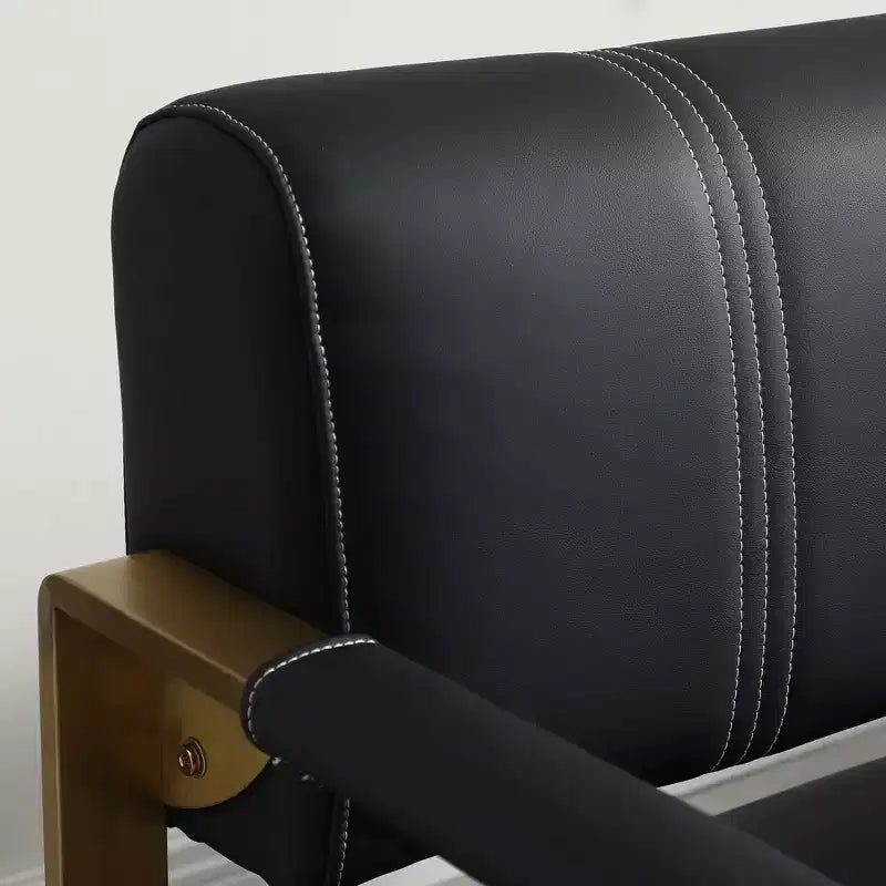 TUYOHW Canapé deux places en faux cuir collé de 57,9 pouces avec accoudoirs en métal doré pour salon, bureau, appartement