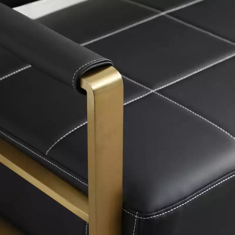 TUYOHW Canapé deux places en faux cuir collé de 57,9 pouces avec accoudoirs en métal doré pour salon, bureau, appartement