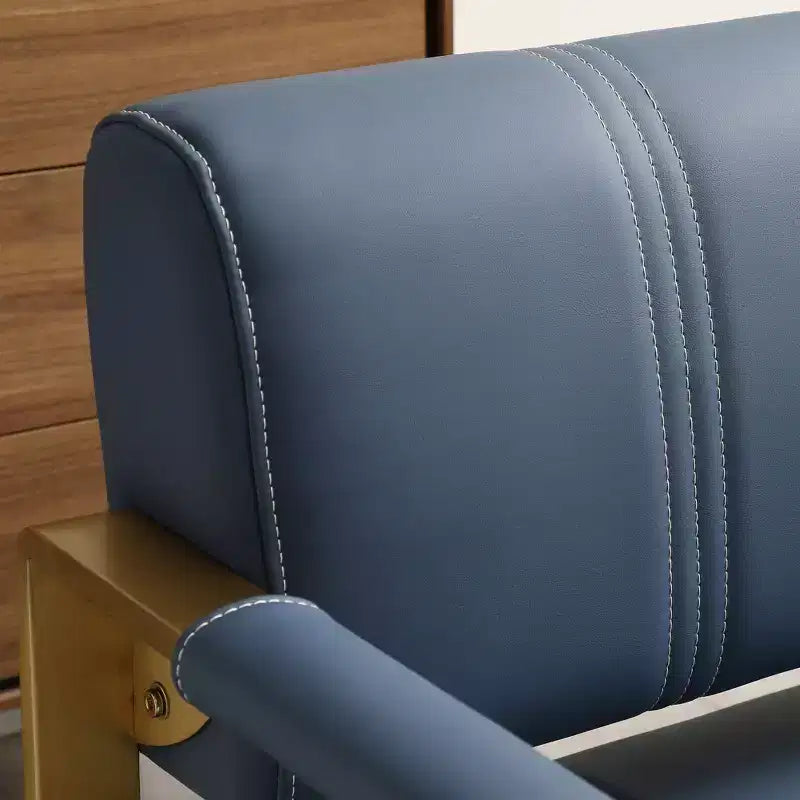 TUYOHW Canapé deux places en faux cuir collé de 57,9 pouces avec accoudoirs en métal doré pour salon, bureau, appartement