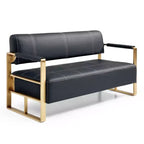 TUYOHW 57.9 Inch Faux Bonded Leather Loveseat Sofa with Golden Metal Arms for Living Room,Office,Apartment