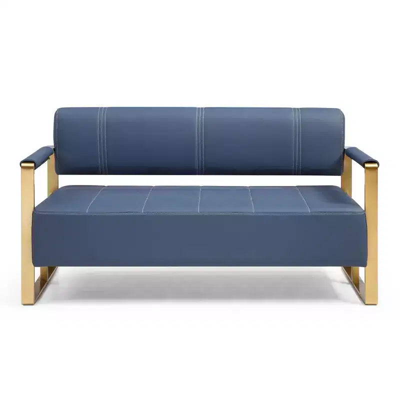 TUYOHW Canapé deux places en faux cuir collé de 57,9 pouces avec accoudoirs en métal doré pour salon, bureau, appartement