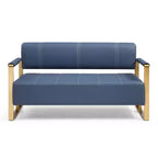 TUYOHW Canapé deux places en faux cuir collé de 57,9 pouces avec accoudoirs en métal doré pour salon, bureau, appartement