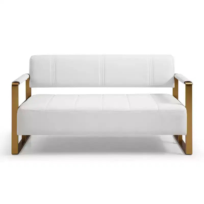 TUYOHW Canapé deux places en faux cuir collé de 57,9 pouces avec accoudoirs en métal doré pour salon, bureau, appartement