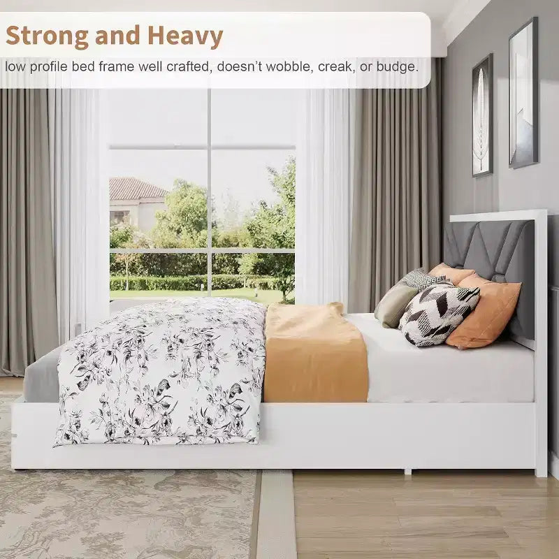 Full/Queen/King Size Bed Frame,Upholstered Bed Frame with Tufted Headboard,Sofa&Sturdy Bed Frame with Wooden Slat Support,No Box Spring Needed
