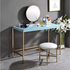 TUYOHW Modern 40 Writing Desk,Office Desk with Built-in USB Port,High-Gloss Desktop,Gold Open Metal Base,Rectangular Desk for Bedroom,Office,Study