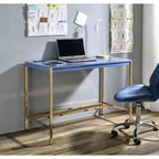 TUYOHW Modern 40 Writing Desk,Office Desk with Built-in USB Port,High-Gloss Desktop,Gold Open Metal Base,Rectangular Desk for Bedroom,Office,Study