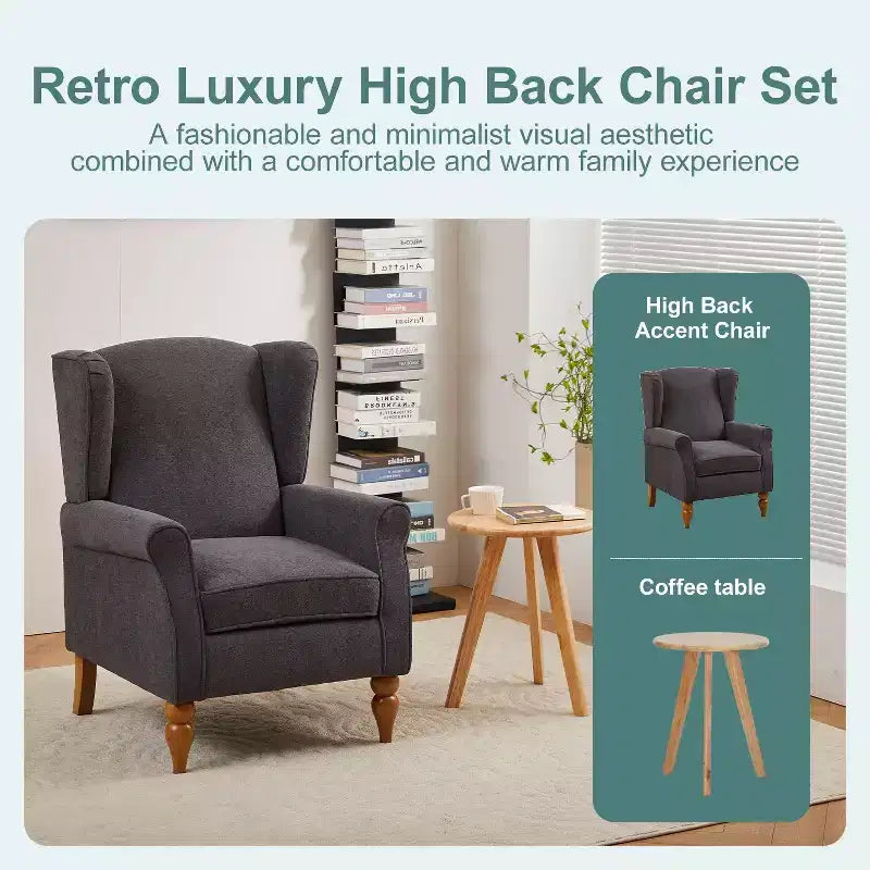 TUYOHW Ensemble Fauteuil d'appoint Moderne et Table Basse en Bois, Fauteuil de Lecture Rembourré avec Dossier Haut, Fauteuil Club pour Salon, Chambre à Coucher