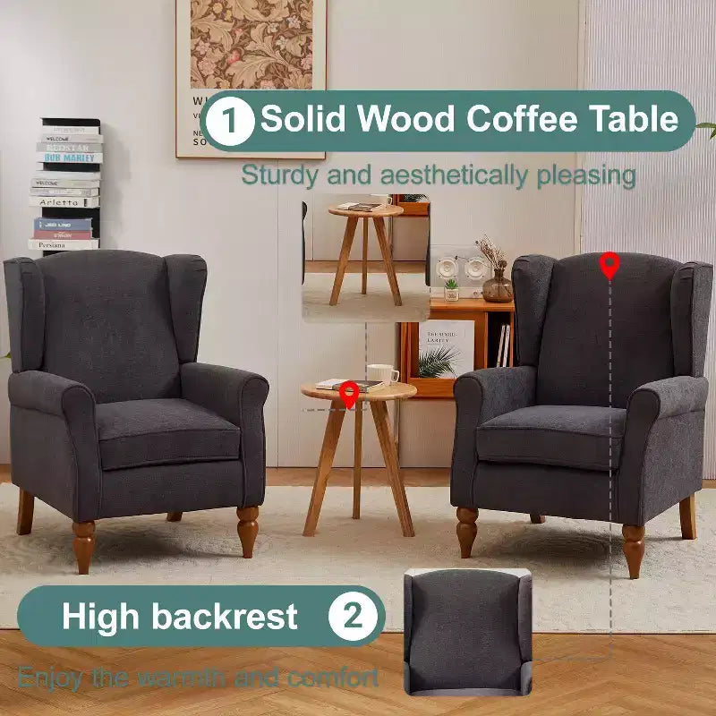 TUYOHW Ensemble Fauteuil d'appoint Moderne et Table Basse en Bois, Fauteuil de Lecture Rembourré avec Dossier Haut, Fauteuil Club pour Salon, Chambre à Coucher