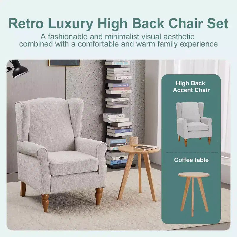 TUYOHW Ensemble Fauteuil d'appoint Moderne et Table Basse en Bois, Fauteuil de Lecture Rembourré avec Dossier Haut, Fauteuil Club pour Salon, Chambre à Coucher