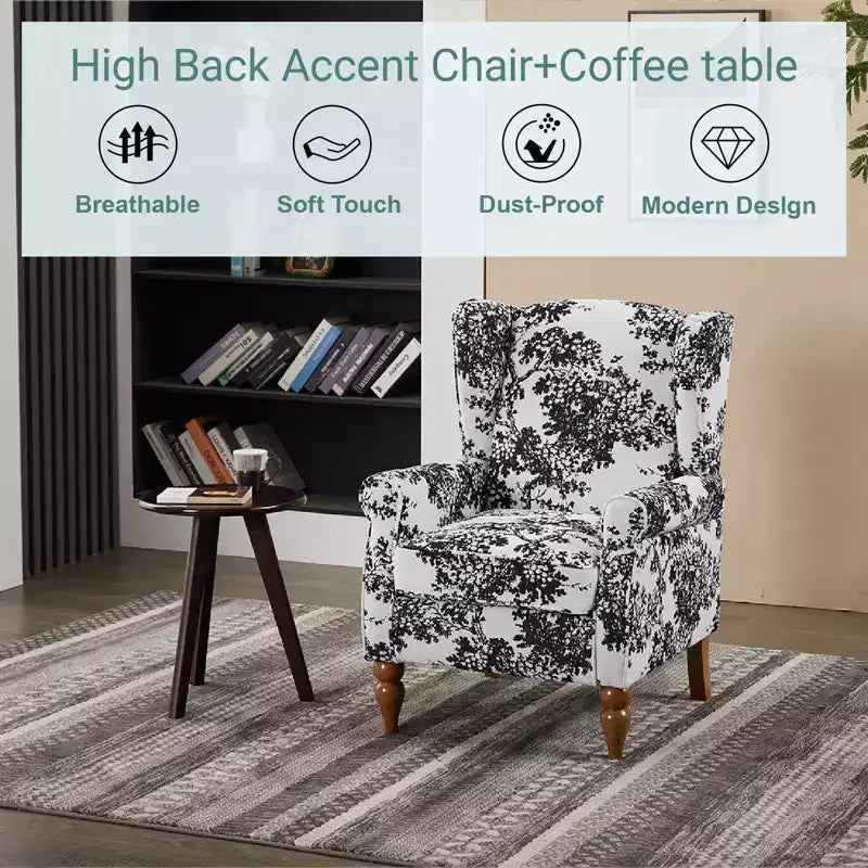 TUYOHW Ensemble Fauteuil d'appoint Moderne et Table Basse en Bois, Fauteuil de Lecture Rembourré avec Dossier Haut, Fauteuil Club pour Salon, Chambre à Coucher