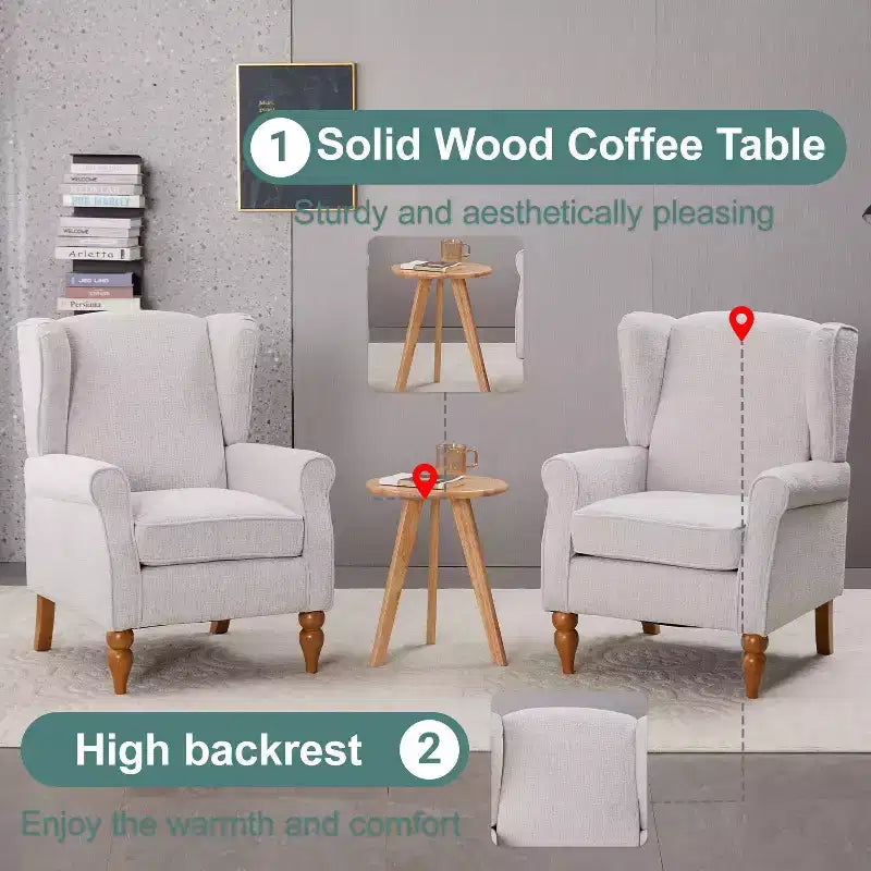 TUYOHW Ensemble Fauteuil d'appoint Moderne et Table Basse en Bois, Fauteuil de Lecture Rembourré avec Dossier Haut, Fauteuil Club pour Salon, Chambre à Coucher
