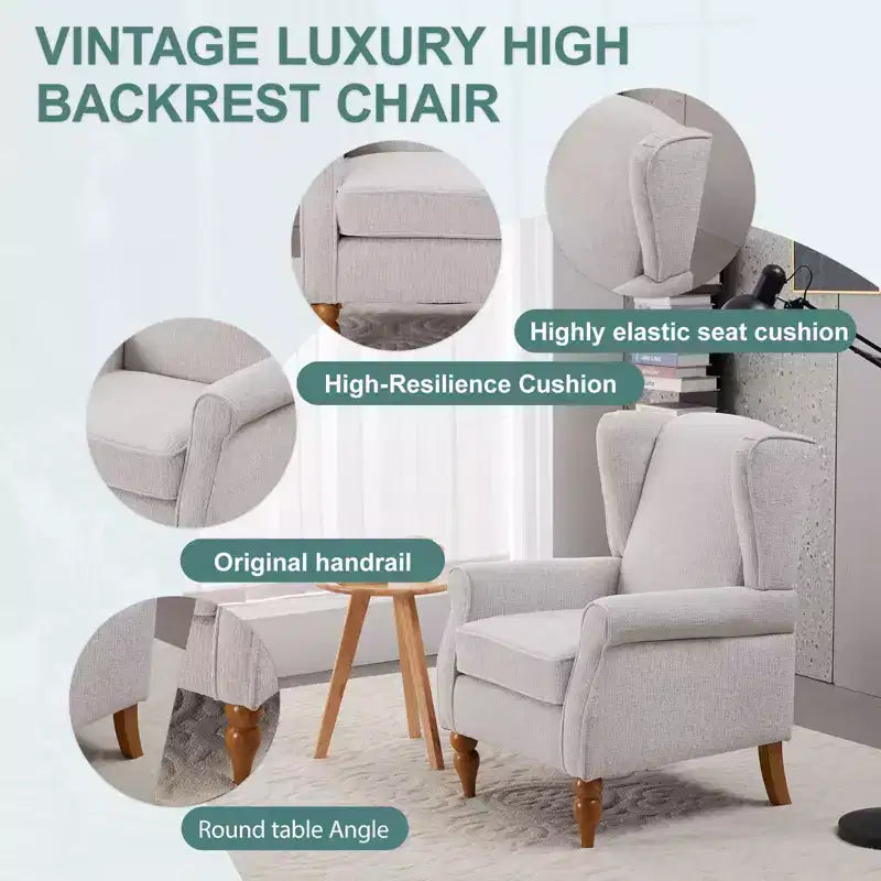 TUYOHW Ensemble Fauteuil d'appoint Moderne et Table Basse en Bois, Fauteuil de Lecture Rembourré avec Dossier Haut, Fauteuil Club pour Salon, Chambre à Coucher