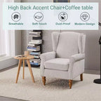 TUYOHW Ensemble Fauteuil d'appoint Moderne et Table Basse en Bois, Fauteuil de Lecture Rembourré avec Dossier Haut, Fauteuil Club pour Salon, Chambre à Coucher