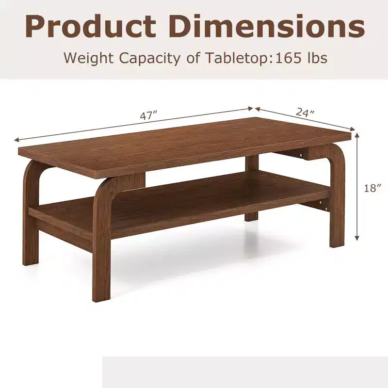 Costway 47'' Rectangular Coffee Table w/ Storage Shelf & Curved Legs for Living Room
