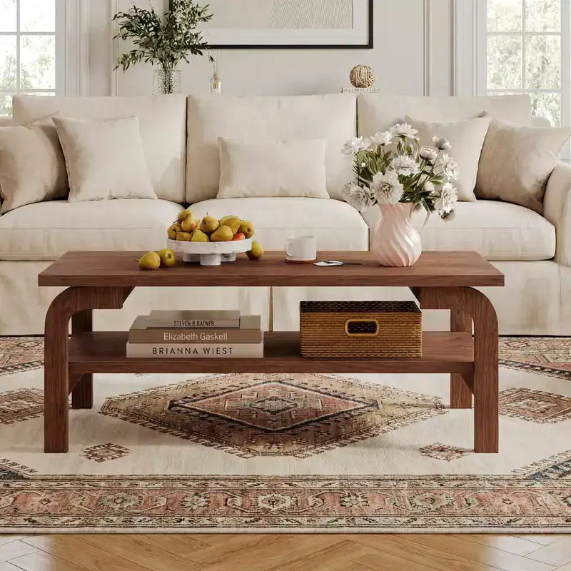 Costway 47'' Rectangular Coffee Table w/ Storage Shelf & Curved Legs for Living Room