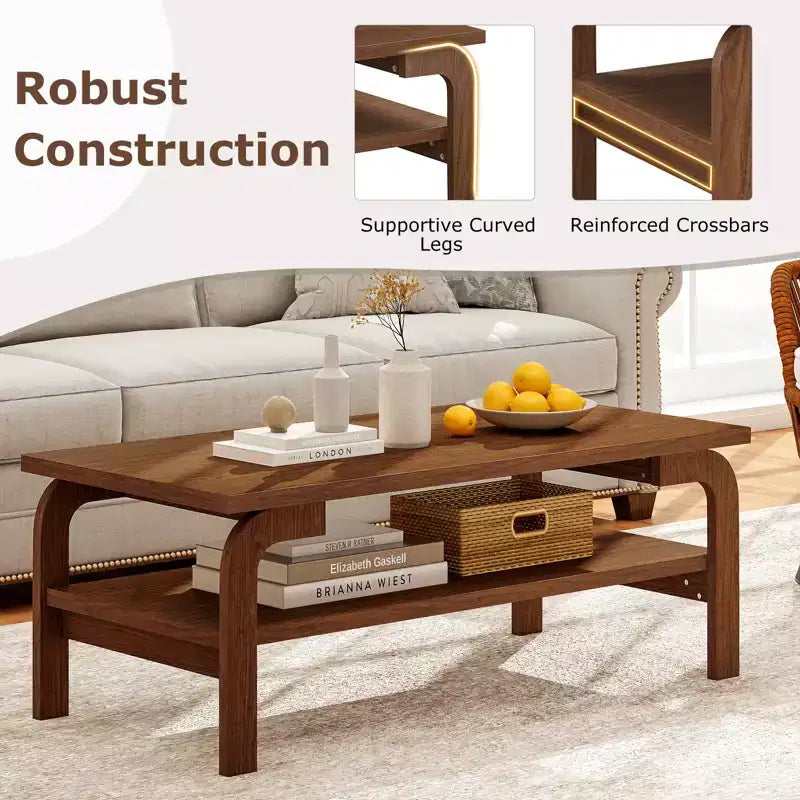 Costway 47'' Rectangular Coffee Table w/ Storage Shelf & Curved Legs for Living Room