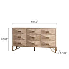 JVNOXK 59.44-inch Wooden Sideboard, Three-Drawer Storage Cabinet with Geometric Relief, Suitable for Dining Rooms, Wood-Tone Finish