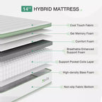 Novilla 14 inch Memory Foam Hybrid Mattress with Innersprings for Pressure Relief and Motion Isolation