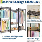 Heavy Duty Clothes Rack,Freestanding Clothes Rack with Shelves& Hanger,Wardrobe Clothes Organizer For Bedroom&Laundry Room,Max Load 500 LBS