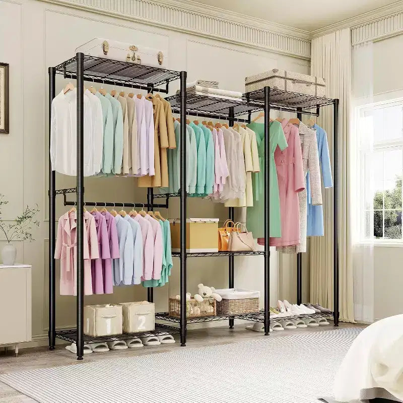 Heavy Duty Clothes Rack,Freestanding Clothes Rack with Shelves& Hanger,Wardrobe Clothes Organizer For Bedroom&Laundry Room,Max Load 500 LBS