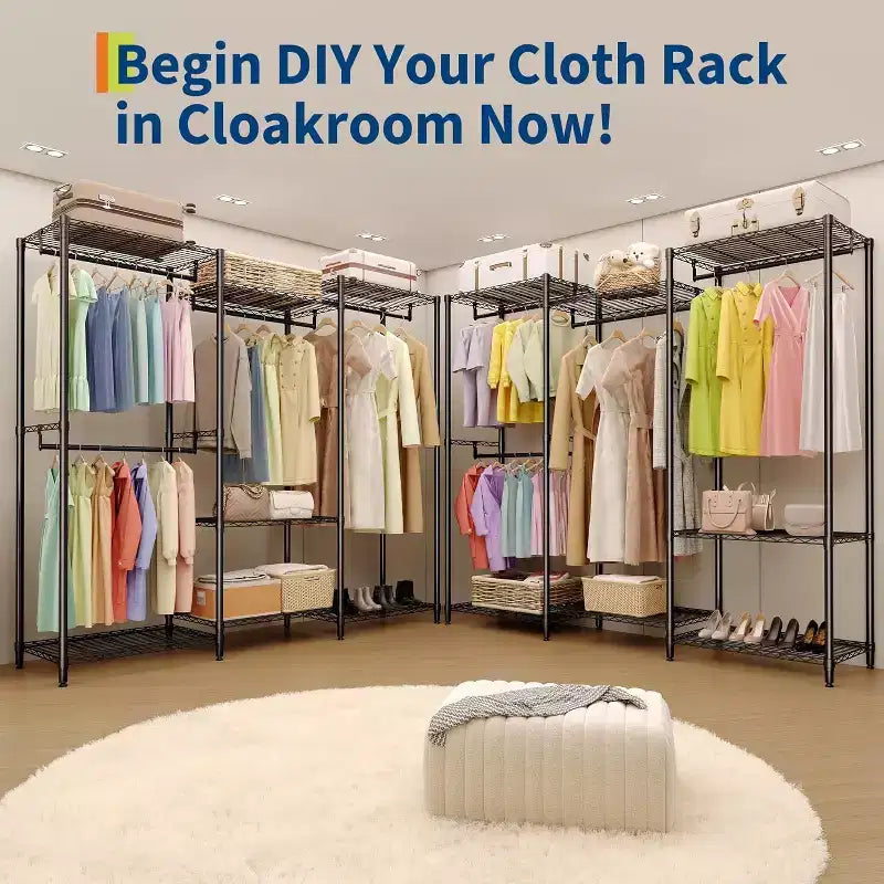 Heavy Duty Clothes Rack,Freestanding Clothes Rack with Shelves& Hanger,Wardrobe Clothes Organizer For Bedroom&Laundry Room,Max Load 500 LBS