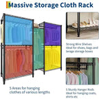 Heavy Duty Clothes Rack,Freestanding Clothes Rack with Shelves& Hanger,Wardrobe Clothes Organizer For Bedroom&Laundry Room,Max Load 500 LBS
