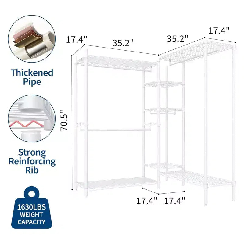 Heavy Duty Clothes Rack,Freestanding Clothes Rack with Shelves& Hanger,Wardrobe Clothes Organizer For Bedroom&Laundry Room,Max Load 500 LBS