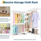Heavy Duty Clothes Rack,Freestanding Clothes Rack with Shelves& Hanger,Wardrobe Clothes Organizer For Bedroom&Laundry Room,Max Load 500 LBS