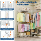 Heavy Duty Clothes Rack,Freestanding Clothes Rack with Shelves& Hanger,Wardrobe Clothes Organizer For Bedroom&Laundry Room,Max Load 500 LBS