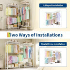 Heavy Duty Clothes Rack,Freestanding Clothes Rack with Shelves& Hanger,Wardrobe Clothes Organizer For Bedroom&Laundry Room,Max Load 500 LBS