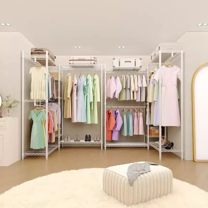 Heavy Duty Clothes Rack,Freestanding Clothes Rack with Shelves& Hanger,Wardrobe Clothes Organizer For Bedroom&Laundry Room,Max Load 500 LBS