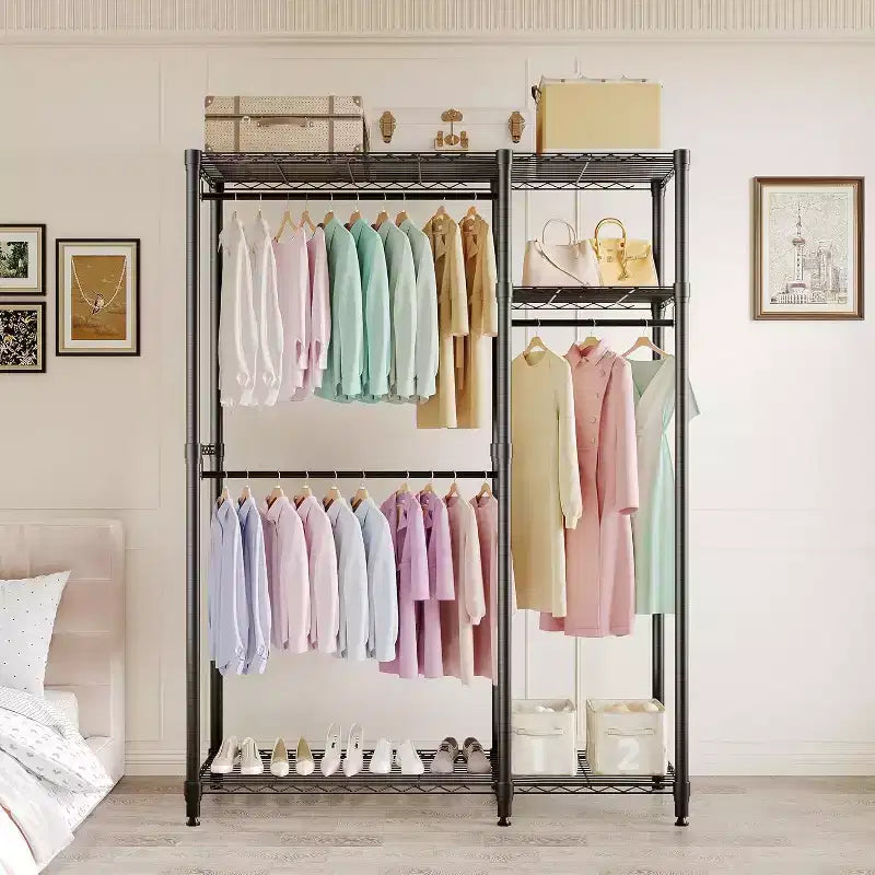 Heavy Duty Clothes Rack,Freestanding Clothes Rack with Shelves& Hanger,Wardrobe Clothes Organizer For Bedroom&Laundry Room,Max Load 500 LBS
